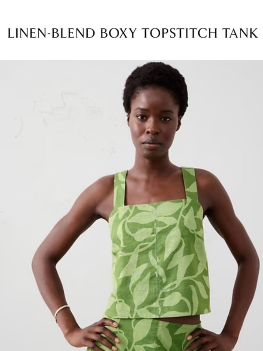 Banana Republic Crop Top Sz M w MEASUREMENTS Green Leaf Print Linen Adj. Straps - Picture 12 of 12